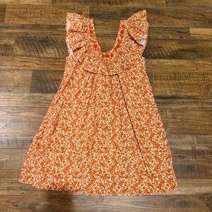 Mi Golondrina Orange Floral Ruffle Dress